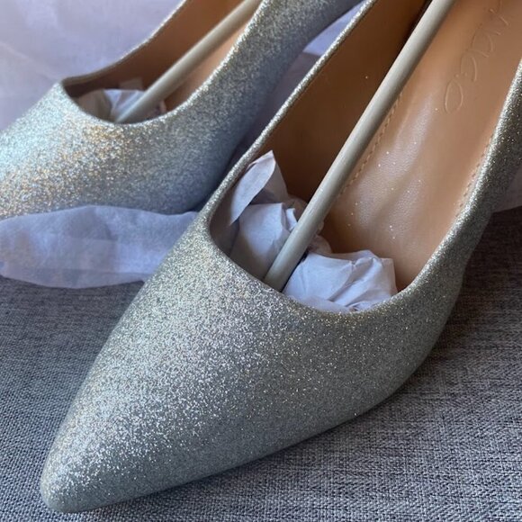 Pointed Toe High Heels Stiletto Slip On Comfort Silver Pump Shoe, Size 8 - Picture 7 of 7